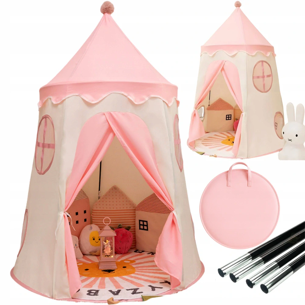 Dětský domeček Tipi - béžový medvídek - růžová