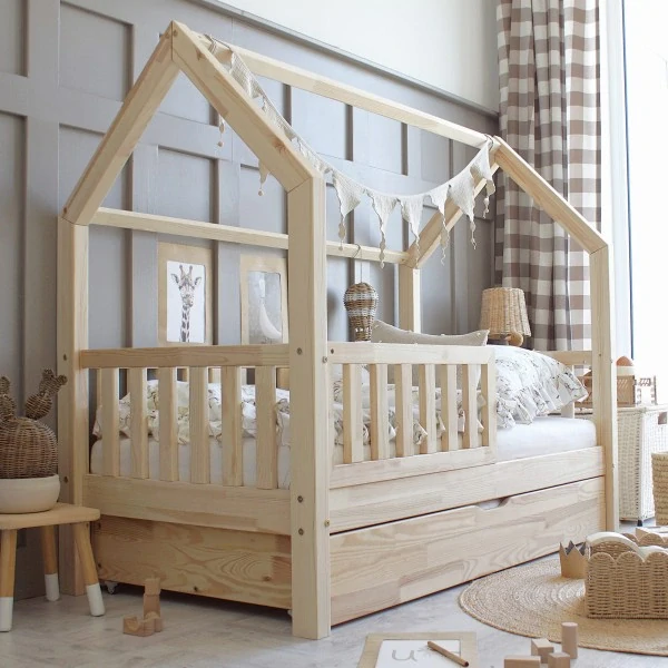 Dětská Postel Domeček Bianco PLUS Sleep - natural, šuplík