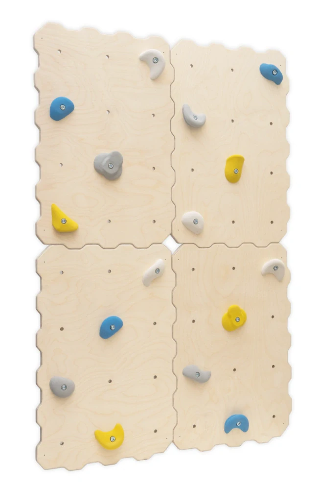 Modulová lezecká stěna pro děti - puzzle, natural, barevné úchyty