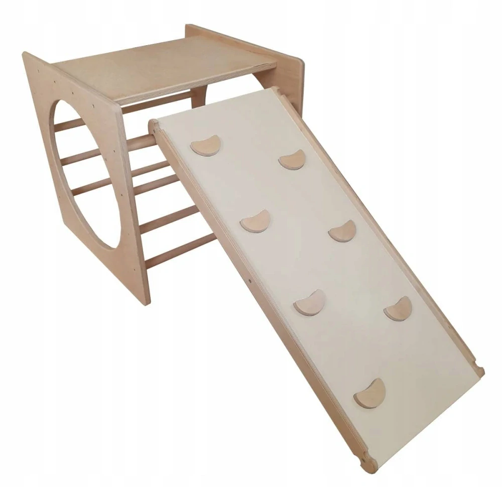 Lezecká montessori kostka & skluzavka - natural