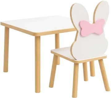 Dětský stoleček L a 1 židlička BUNNY s mašlí nebo ocáskem