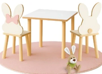 Dětský stoleček L a 2 židličky BUNNY s mašlí nebo očáskem