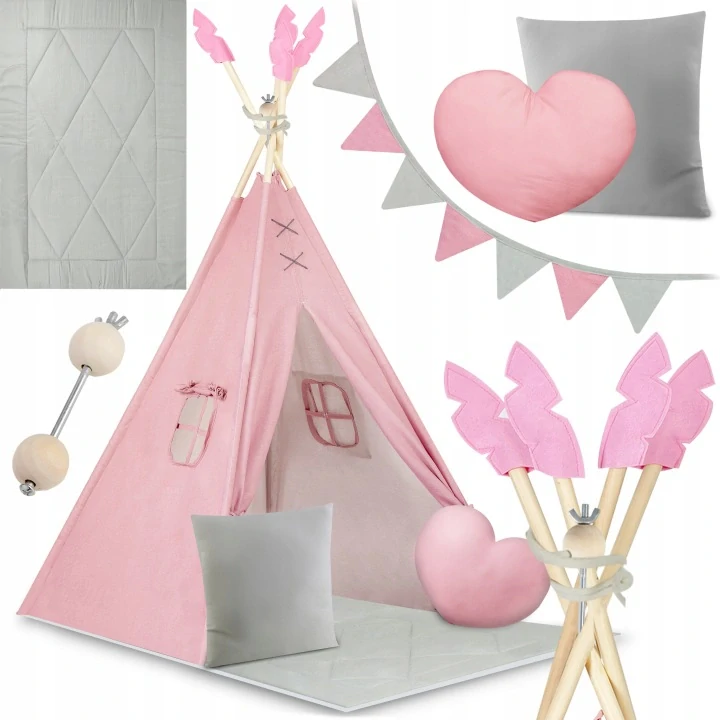 Dětský stan Teepee s podložkou a polštářky - růžová