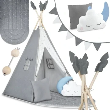 Dětský stan Teepee s podložkou a polštářky - šedá