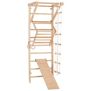 Dětská lezecká stěna SPORT 3 se skluzavkou a extra nosníkem - přírodní