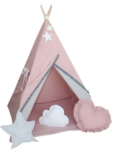 Stan pro děti týpí - růžový s pom poms
