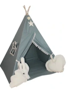 Stan pro děti týpí - zelený s pom poms