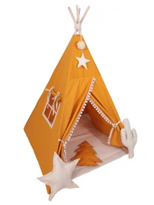 Stan pro děti týpí - žlutý s pom poms