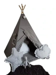 Stan pro děti týpí - šedý s pom poms