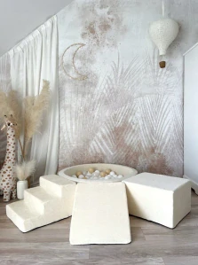 Pěnová hrací sestava s bazénkem 30x90 cm + 200 míčků - VELVET krémová