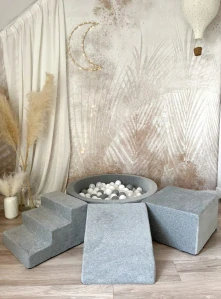 Pěnová hrací sestava s bazénkem 30x90 cm + 200 míčků - VELVET šedá