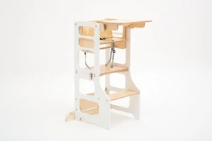 Multifunkční učící věž, jídelní židle - bílá