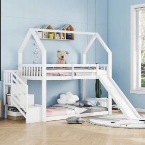 Multifunkční dětská postel se schody a skluzavkou (200 x 90 cm)