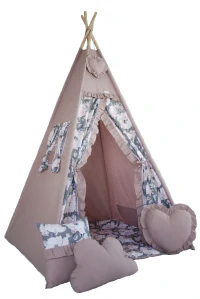Stan teepee pro děti - tmavě růžová + pivonky