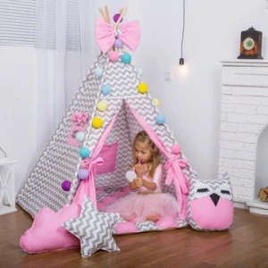 Stan teepee pro holčičky, růžový s mašlí