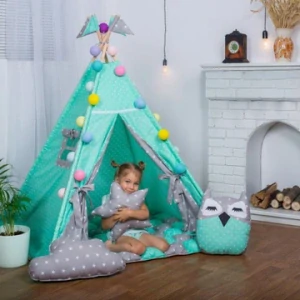 Stan teepee pro děti, zeleno-šedý