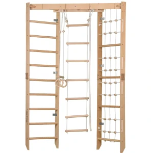 Lezecká věž s hrazdami, lezeckou sítí a prolézacími hrazdami CORNER - natural