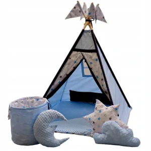 Dětský teepee stan - modrý hvězdičky