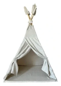 Stan teepee pro děti s pírky - šedá