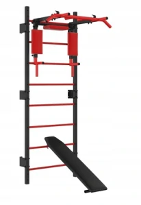 Kovový gymnastický žebřík s madlem, bradlami 2 v 1 a lavičkou UNDERFIT - černá