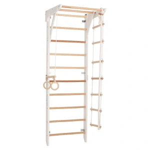 Žebřiny dřevěné s houpačkou, kruhy a žebříkem KINDER 2 - bílá