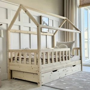 Dětská Postel Domeček Blanco PLUS - natural, 2 šuplíky