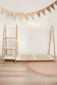 Montessori šatní skříň MAXI - bílá + 5 dřevěných ramínek