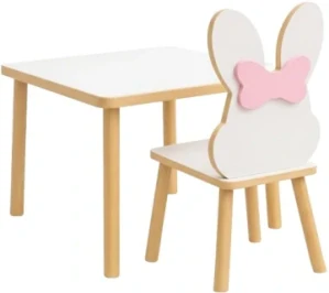 Dětský stoleček L a 1 židlička BUNNY s mašlí nebo ocáskem