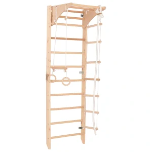 Žebřiny dřevěné s houpačkou, kruhy a žebříkem KOMBI 2 - natural 