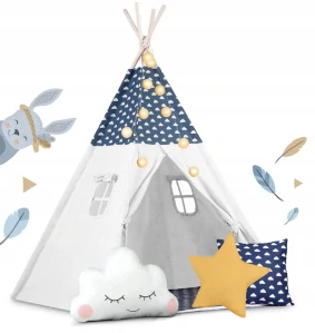 Teepee stan pro děti se světýlky - modré