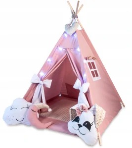 Stan pro děti týpí se světelnou girlandou - růžový