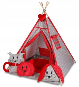 Stan pro děti týpí - šedý, červený - hvězdičky