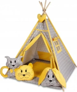 Stan pro děti týpí - šedý, žlutý - hvězdičky