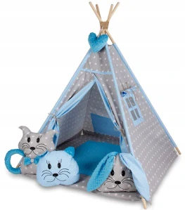 Stan pro děti týpí - šedý, modrý - hvězdičky