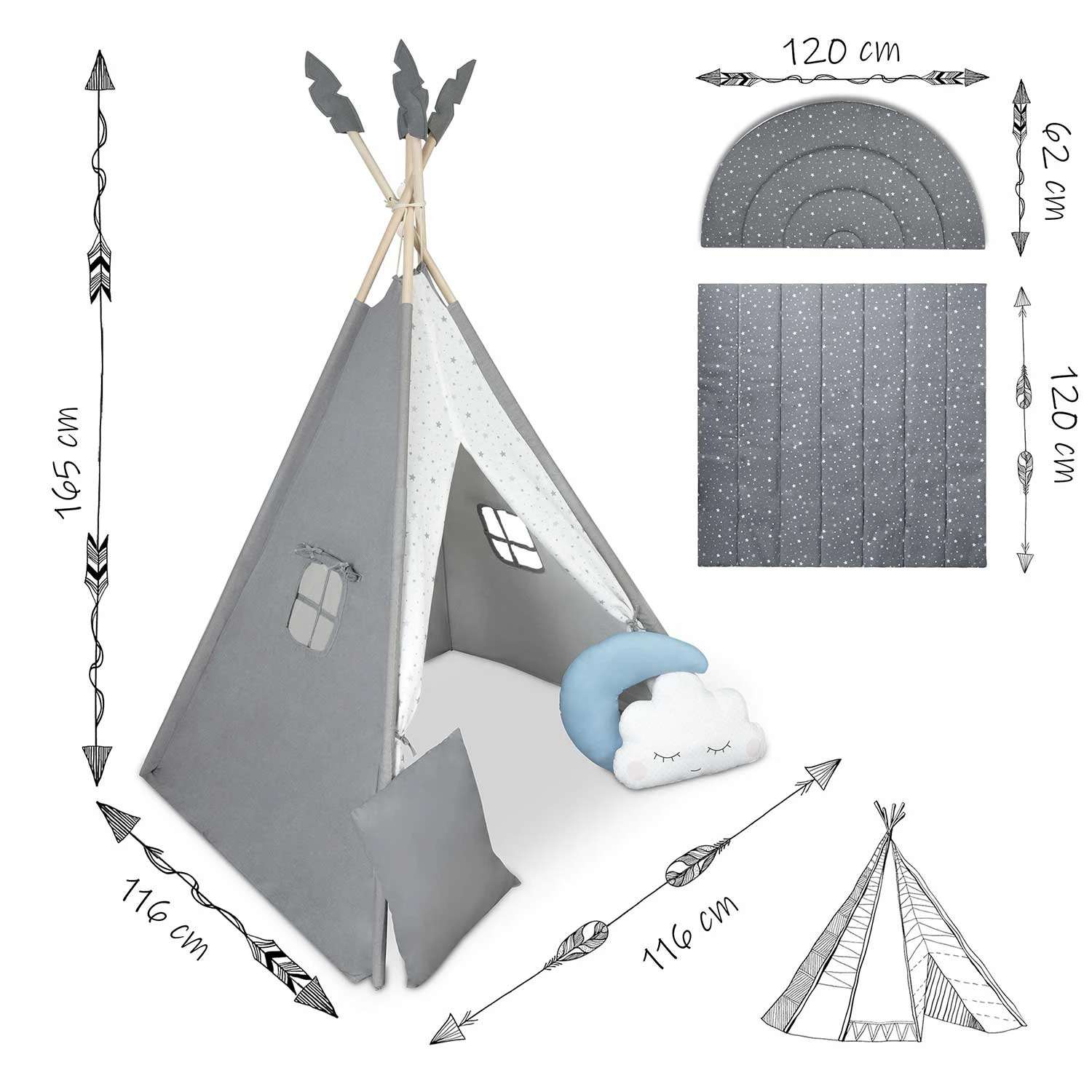 Dětský teepee stan Nukido - šedý