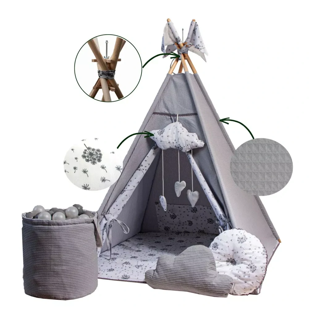 Dětský teepee stan - šedý