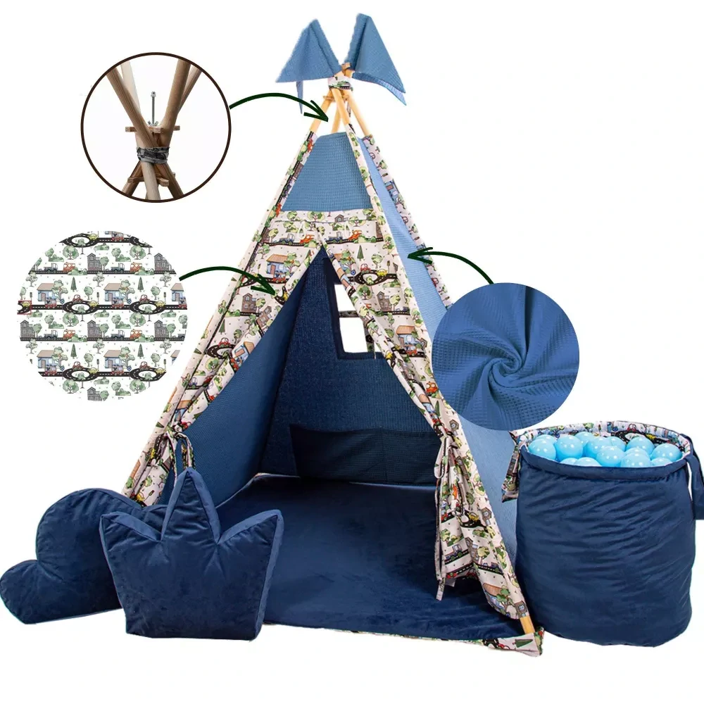 Dětský teepee stan - modrý