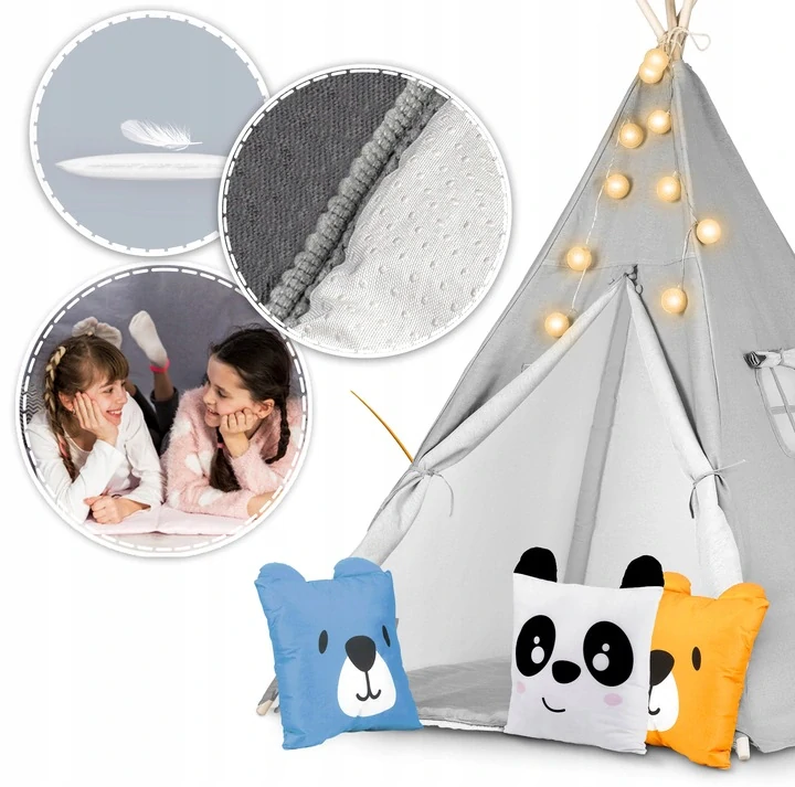 Teepee stan pro děti se světýlky - panda