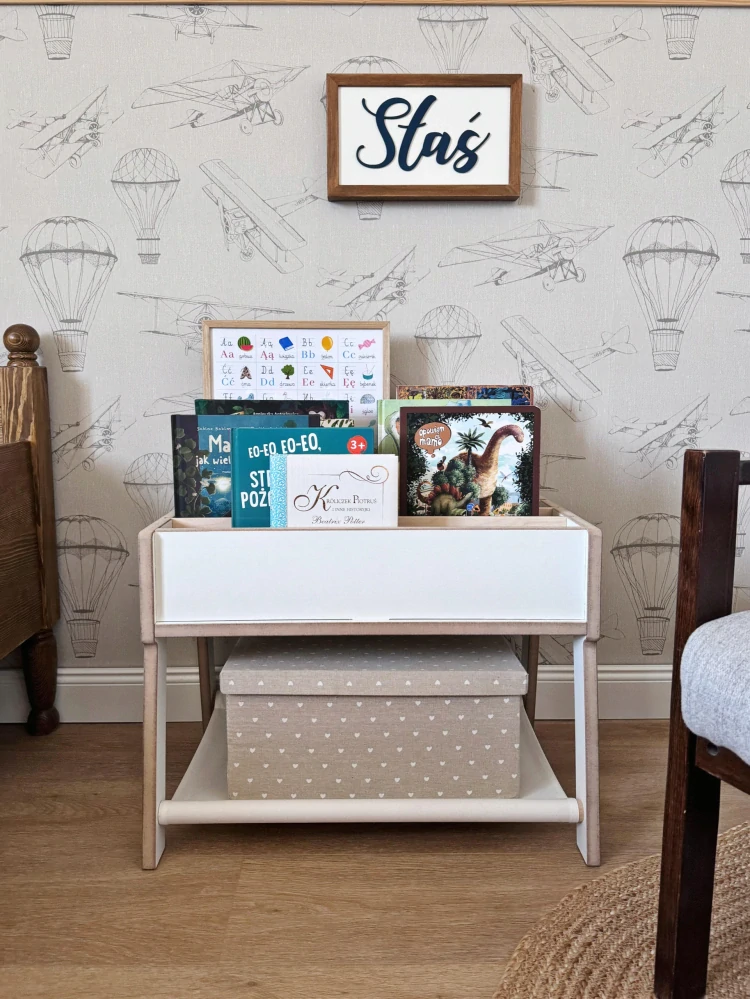 Montessori dřevěná dětská knihovna MAMOI, regál