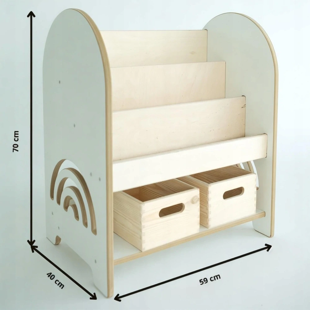 Montessori knihovna, dřevěná knihovna a hračky, organizér - mátová