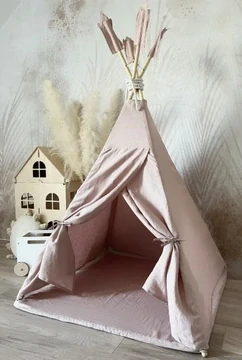 Stan teepee pro děti s pírký - světle růžová