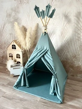 Stan teepee pro děti s pírky - mint