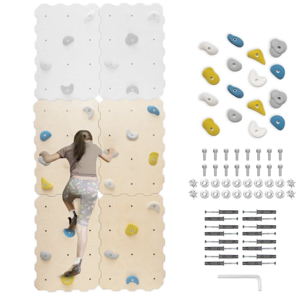 Modulová lezecká stěna pro děti - puzzle, natural, barevné úchyty