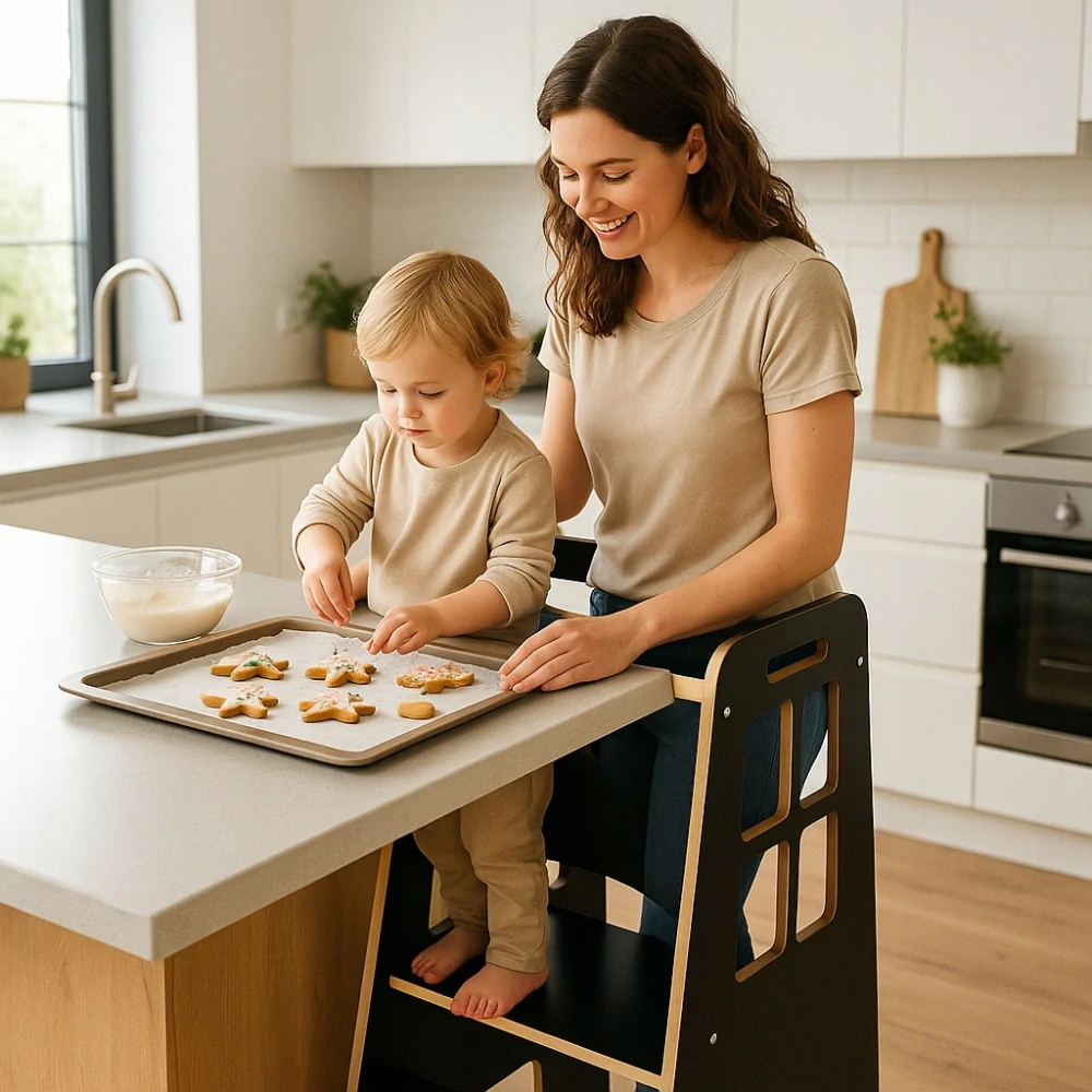 Učící věž Kitchen Helper - okénko, černá