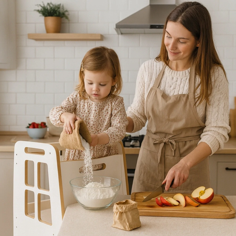 Učící věž Kitchen Helper - okénko, bílá