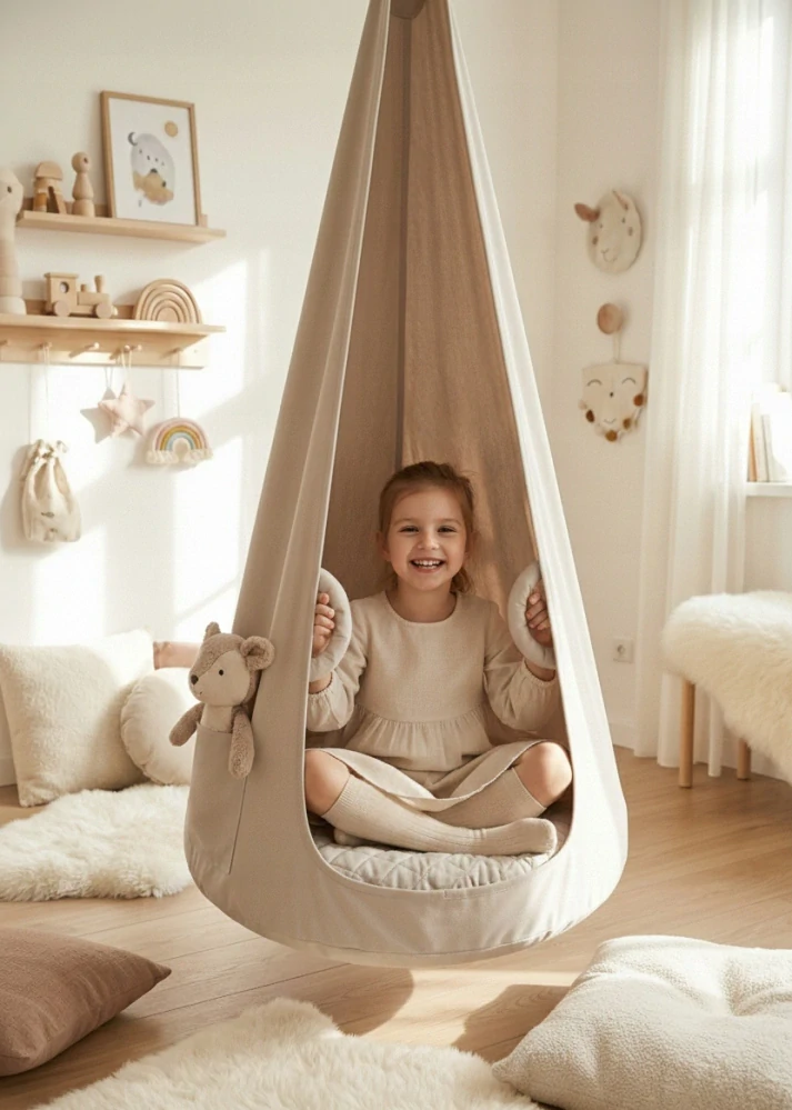 Dětská houpačka závěsná VELVET PREMIUM - světle růžová