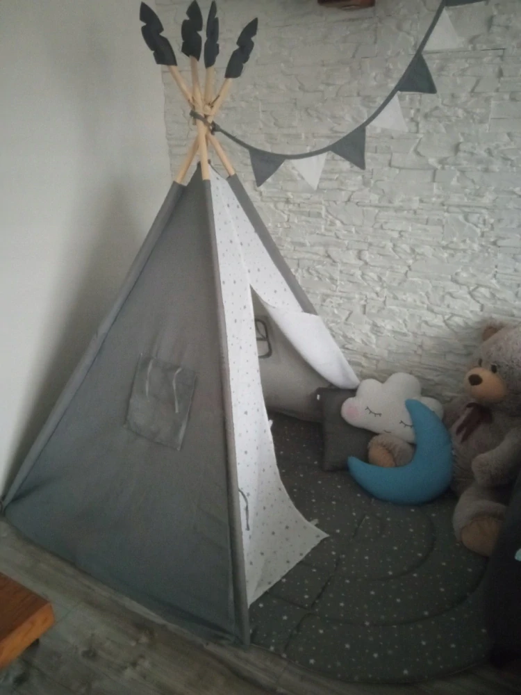 Dětský stan Teepee s podložkou a polštářky - šedá