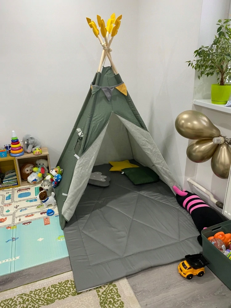 Dětský stan Teepee s podložkou a polštářky - zeleno žlutá