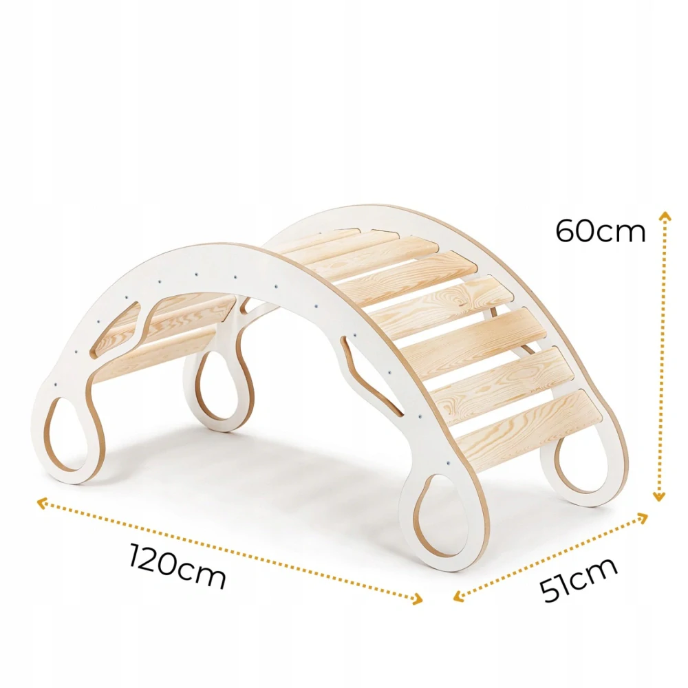 Montessori dřevěná houpačka XL s polštářem 120 cm – bílá, polštář modrý