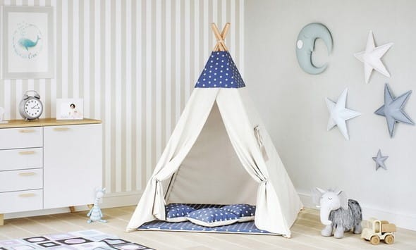 Stan teepee pro děti Standard béžový - modrý